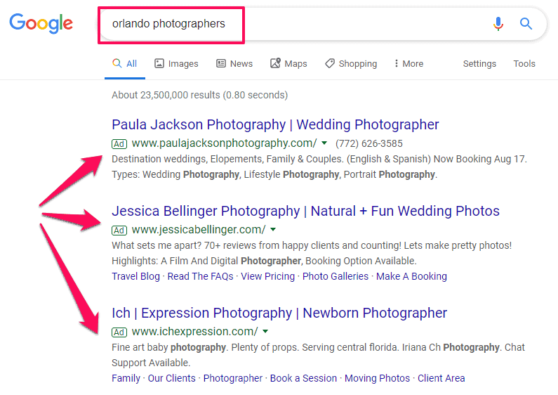 photography marketing google ads