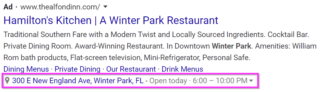 restaurant ads google ads location extensions