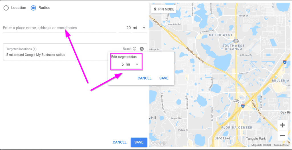 restaurant ads Google Ads radius geotargeting