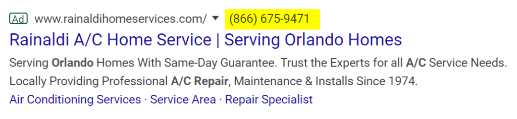 hvac ads call extension google ads