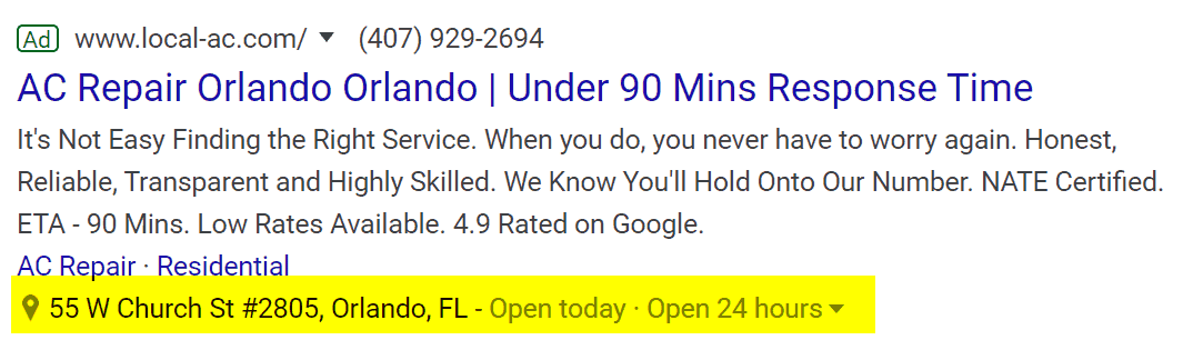 location extension google ads hvac ads