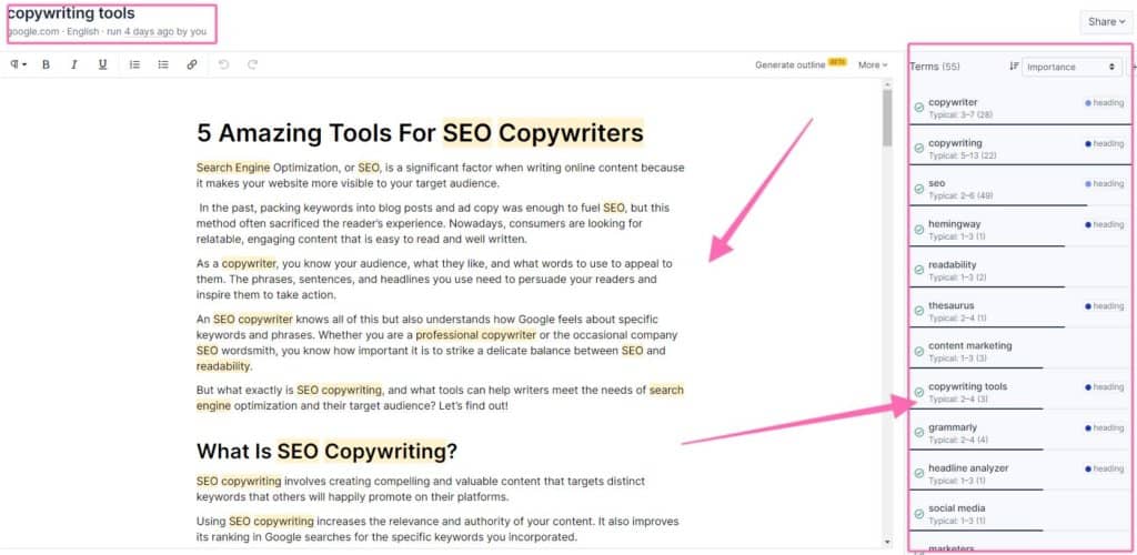 seo copywriting tools clearscope strategybeam