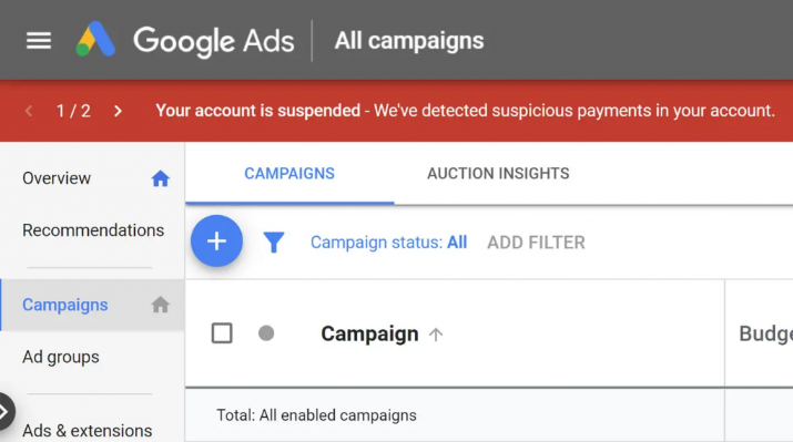 Google Ads suspension