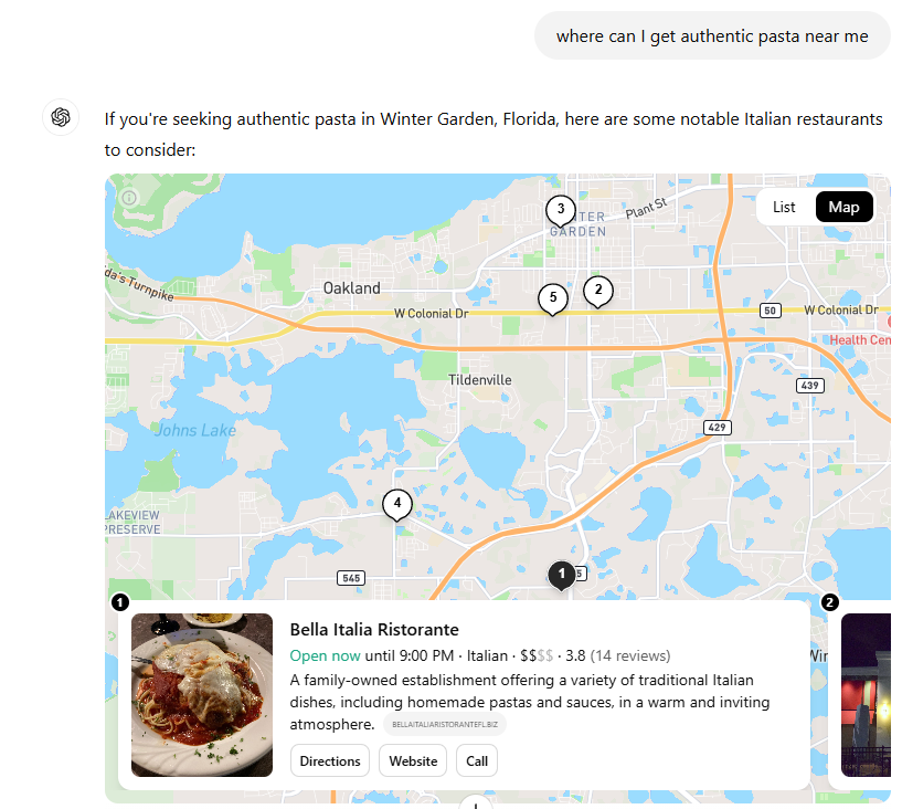 best Italian restaurants near me AI search engines