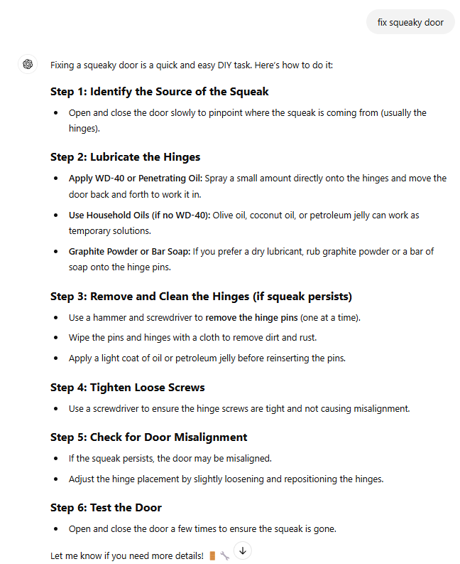 fix squeaky door AI search engines StrategyBeam