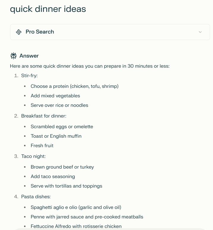 quick dinner ideas AI search engines StrategyBeam
