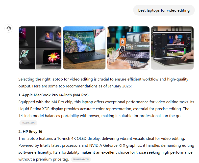 video editing laptop AI search engines StrategyBeam