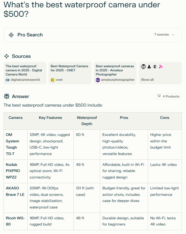 e-commerce camera search perplexity strategybeam